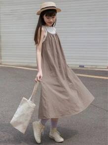 DAZY Solid Button Front Cami Dress Without Tee Sundress,Casual Women Dresses - Khaki - View 3