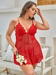 Pure Desire Slips con encaje en contraste de malla con tanga