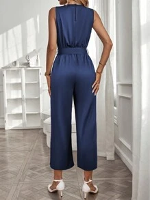 SHEIN LUNE Áo liền quần nữ Thắt lưng Trọn gói màu trơn Thanh lịch - Màu xanh hải quân - Xem 2