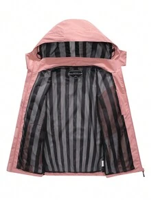 Cazadora con estampado de letra con cremallera impermeable con capucha - Rosa - Ver 3