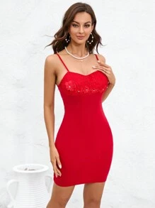 SHEIN Privé Floral Appliques Cami Bodycon Dress