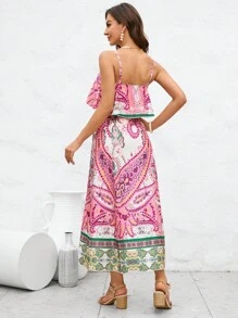 SHEIN VCAY Đầm Xù Tách cao Paisley Boho - Nhiều màu - Xem 2