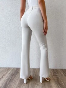 EURMUSE High Waist Flare Leg Trousers - White - View 2