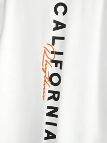 GENTILAND Men Letter Patched Contrast Side Seam Tee & Drawstring Waist Sweatpants - White - View 5