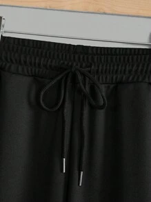 GENTILAND Men Letter Patched Contrast Side Seam Tee & Drawstring Waist Sweatpants - White - View 6