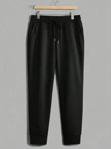 GENTILAND Men Letter Patched Contrast Side Seam Tee & Drawstring Waist Sweatpants - White - View 10