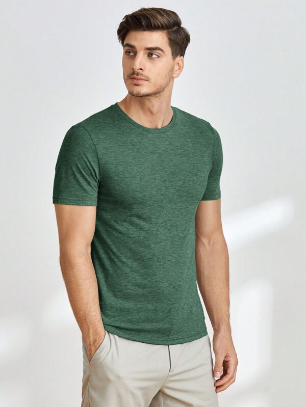 HIMLAND Men Solid Round Neck Tee