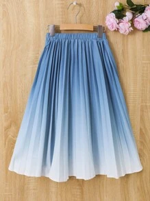 SHEIN 女童藍色漸層百褶裙,帶有彈性腰 - 藍白色 - 查看 1