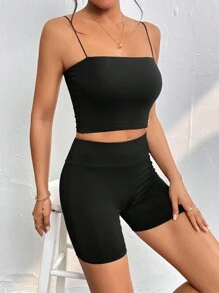 SHEIN PETITE Quần tất nữ màu trơn Giải trí - màu đen - Xem 3