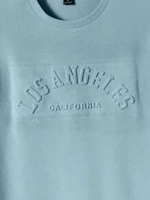 GENTILAND 男士字母圖案T恤&腰部抽繩短褲 - 淺藍色 - 查看 6