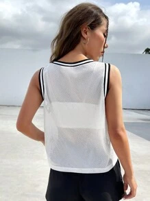 SHEIN EZwear Letter Graphic Striped Trim Tank Top Without Cami Top - White - View 4