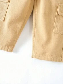 Denim em bé Túi Quần paper-bag màu trơn - Màu be - Xem 6