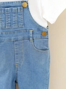 Baby Flare Leg Denim Overall Without Tee - Medium Wash - View 4