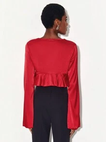 Letizia La Fata Blusa con cordón delantero bajo con fruncido de satén - Rojo - Ver 2