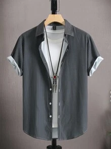Manfinity Homme Men Striped Print Shirt Without Tee - Dark Grey - View 1