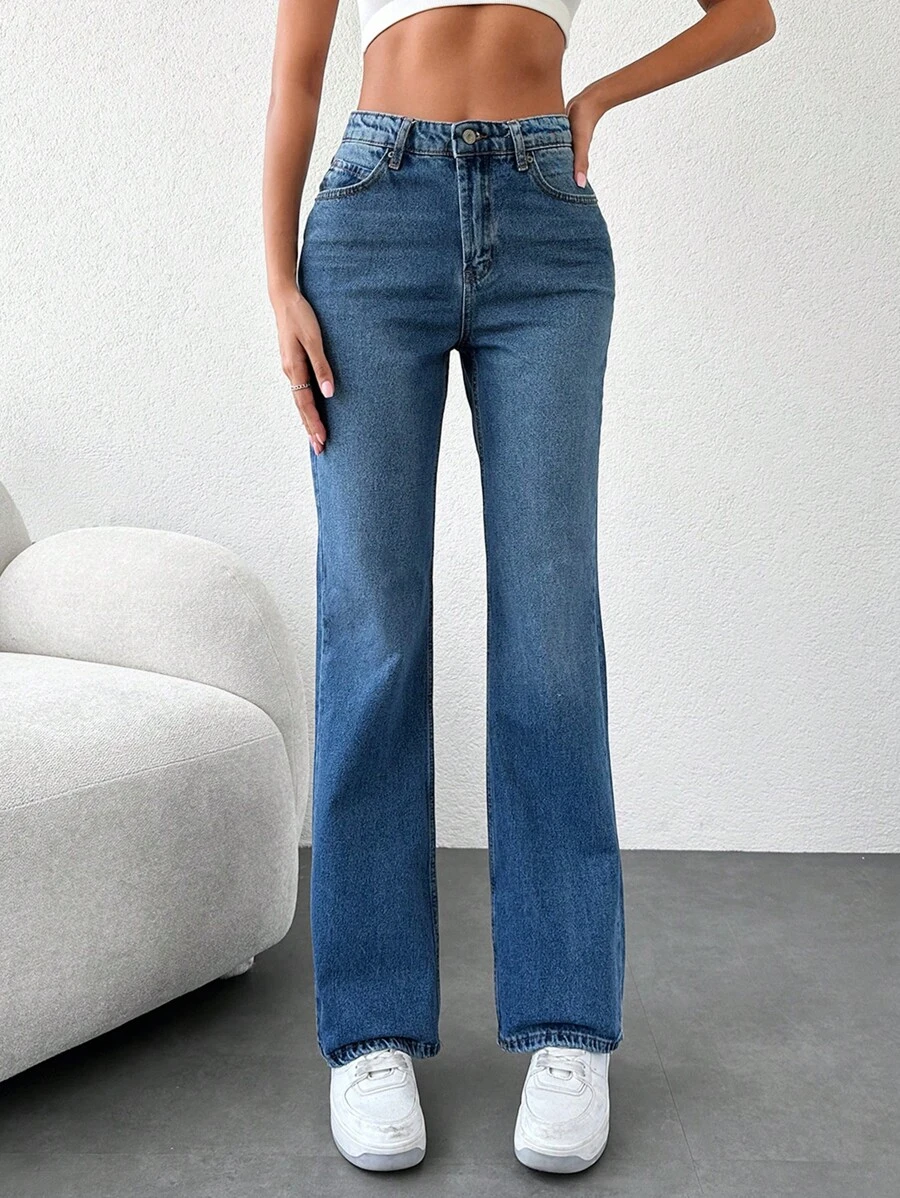 Cottnline Solid Flare Leg Jeans