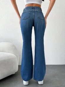 Cottnline Solid Flare Leg Jeans