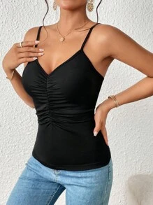 SHEIN Essnce Women Adjustable Strap Camisole Top - Black - View 6