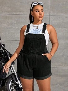 Hơn Cuộn Hem Áo liền quần Denim Không có Áo ba lỗ - màu đen - Xem 4