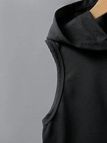 SHEIN 男孩拉鏈開襟連帽無袖運動衫 - 黑色 - 查看 5