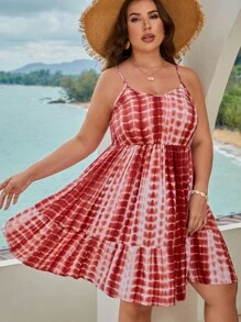 SHEIN VCAY Vestido de tirantes de tie dye bajo con fruncido - Multicolor - Ver 2