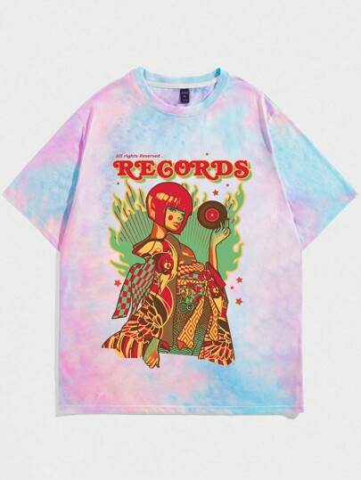 Heymoonly Guys Tie Dye Letter & Figure Graphic Tee