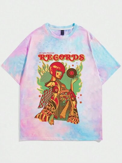 Heymoonly Guys Tie Dye Letter & Figure Graphic Tee