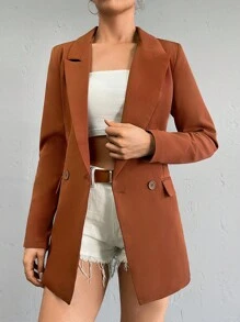 EURMUSE Lapel Neck Double Button Blazer - màu nâu - Xem 1