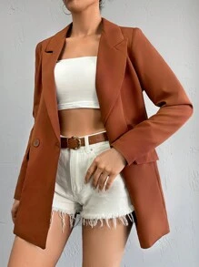 EURMUSE Lapel Neck Double Button Blazer - màu nâu - Xem 3