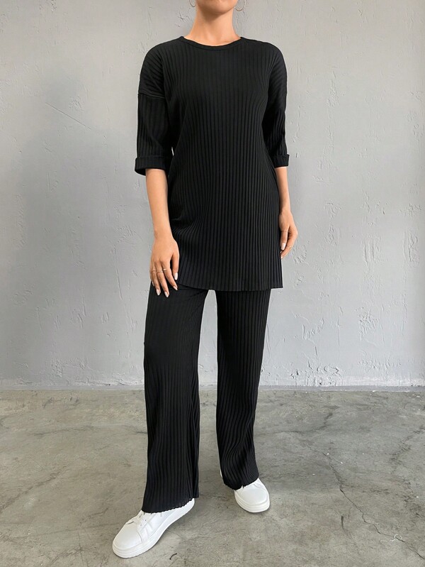 Cloudara Solid Drop Shoulder Tee & Pants
