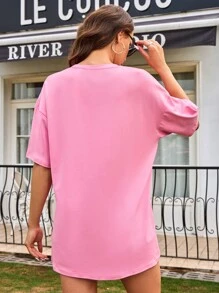 SHEIN Essnce Solid Drop Shoulder Tee - Pink - View 2