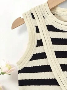 SHEIN 年輕女孩條紋圖案不對稱下擺針織背心 - 彩色 - 查看 3