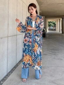 DAZY Kimono in hoa, cho kỳ nghỉ hè ở bãi biển - Màu xanh lam - Xem 4