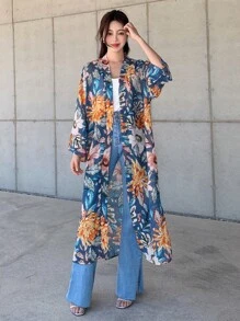 DAZY Kimono in hoa, cho kỳ nghỉ hè ở bãi biển - Màu xanh lam - Xem 6