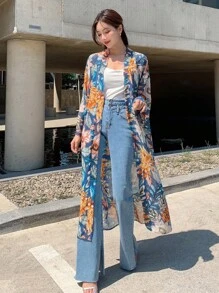 DAZY Kimono in hoa, cho kỳ nghỉ hè ở bãi biển - Màu xanh lam - Xem 7