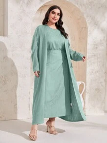 Mulvari Plus Solid Knot Side Dress & Abaya - Mint Blue - View 5