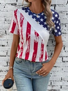 SHEIN LUNE Áo thun nữ Sọc Hình học Giải trí - Nhiều màu - Xem 1