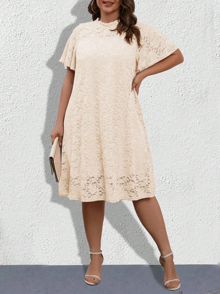 SHEIN Clasi Đầm Plus Size màu trơn Thanh lịch - Màu be - Xem 1