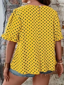 SHEIN LUNE 大碼滿版印花喇叭袖襯衫 - 黃色 - 查看 2