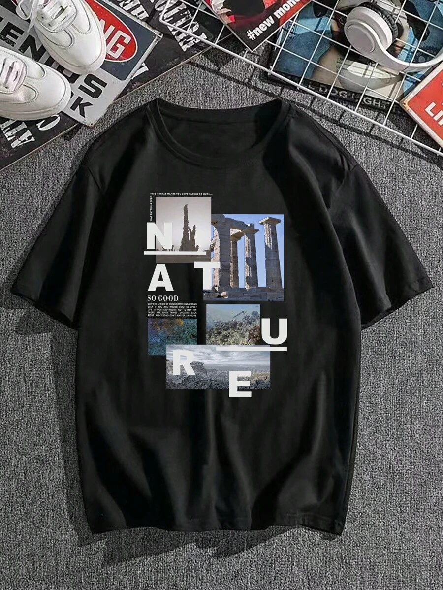 Manfinity Hypemode Men Plus Letter Graphic Tee - Black - View 1
