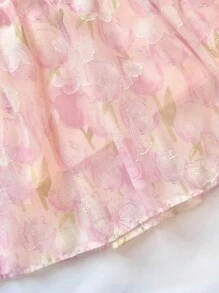 Teen Girls Floral Print Contrast Collar Ruffle Hem Dress - Pink - View 7