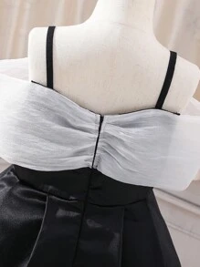 SHEIN Đầm Gái Tương phản Mesh Khối Màu Buổi tiệc - Đen và trắng - Xem 6