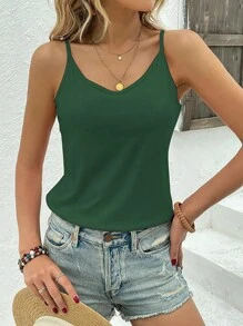 SHEIN LUNE Solid Cami Top - Green - View 4