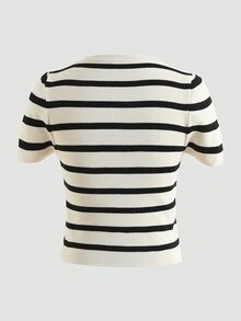 Striped Print Tee - Black and White - View 2