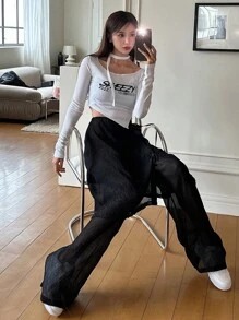 DAZY Quần nữ Nút phía trước màu trơn Giải trí - màu đen - Xem 4