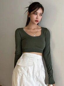 DAZY Áo len nữ màu trơn Giải trí - Màu xanh lá cây đậm - Xem 12
