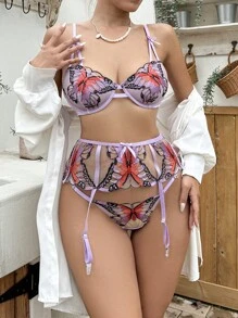 Đồ lót gợi cảm Nữ Nơ Bướm Thêu Loại bướm - Màu tím - Xem 3