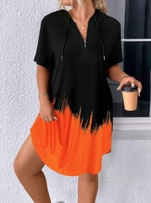 SHEIN Unity Vestido de dos tonos con cremallera media con cordón con capucha bajo curvo - Multicolor - Ver 5