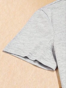 SHEIN EZwear Áo thun nữ Đồ họa Lá thư Giải trí - Xám - Xem 6