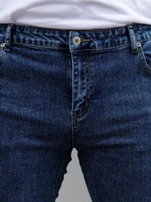 Hombres Jeans ajustados con bolsillo oblicuo - Azul lavado oscuro - Ver 3